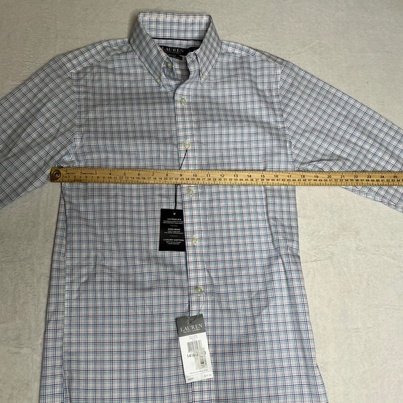 NWT Lauren Ralph Lauren Men's Slim Fit Stretch Non Iron Plaid Dress Shirt Small - Picture 4 of 7